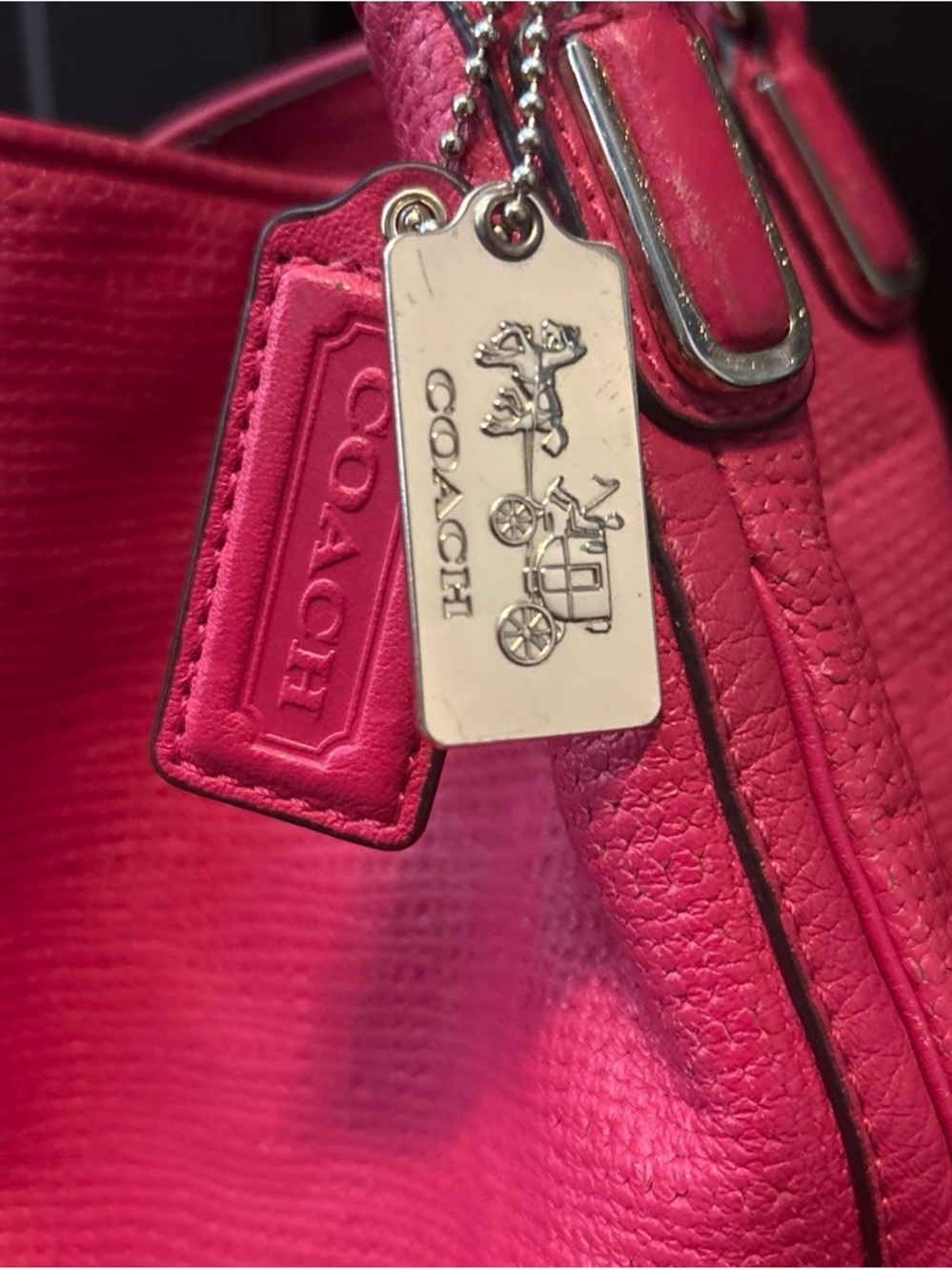 Coach Hot Pink Pebbled Leather Tote with Logo Tag